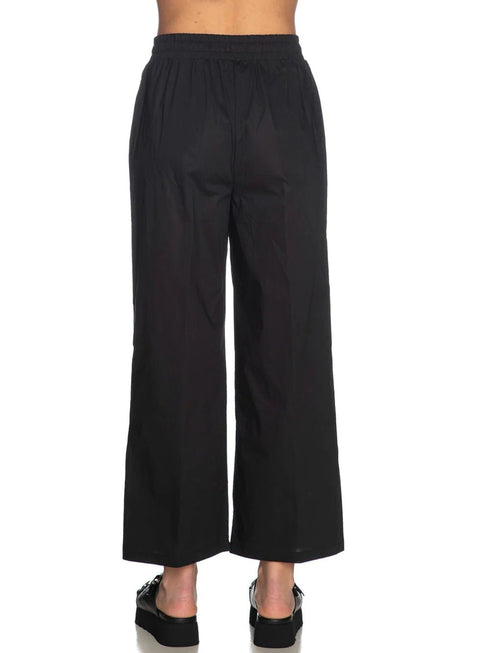 Pantalone Donna con elastico e coulisse tela vela Nero Yes Zee- Francavilla Moda